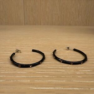 Black Hoop Earrings with Champagne Color Rhinestone Accents